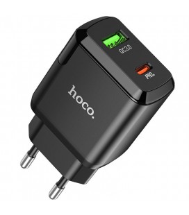 Φορτιστής Ταξιδίου Hoco N5 Favor με 2 Εξόδους Φόρτισης USB Quick Charge 18W και USB-C PD 20W 5V 3.0A Μαύρος