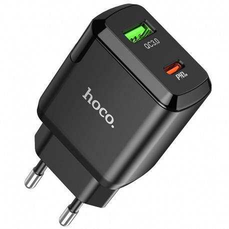 Φορτιστής Ταξιδίου Hoco N5 Favor με 2 Εξόδους Φόρτισης USB Quick Charge 18W και USB-C PD 20W 5V 3.0A Μαύρος