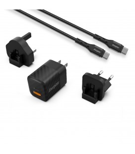 Φορτιστής Ταξιδίου Energizer με 3 Παροχές Ρεύματος EU US UK με 2 θύρες USB-C/A 38W PD20W QC3 18W Καλώδιο USB-C/USB-C
