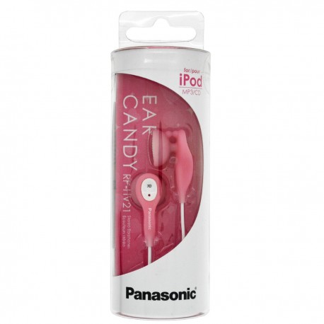 Hands Free Panasonic Stereo Earbud RP-HV21E-P 3.5mm Ροζ με Κλιπ Καλωδίου και Ελαστικό Ακουστικό 1.2m