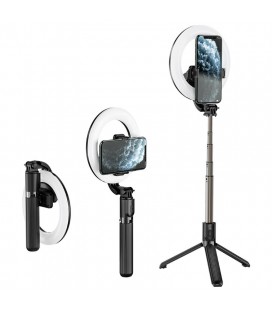 Βάση Στήριξης και Selfie Stick Hoco LV03 Showfull για Συσκευές 4.7"-6.5" με Περιμετρικό Φωτισμό Μαύρη και Τηλεχειρισμό