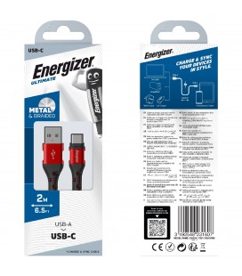 Καλώδιο σύνδεσης Energizer Metal / Braided Nylon σε USB-C 2m Κόκκινο