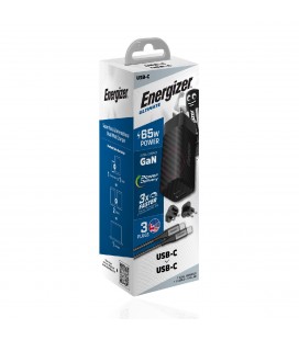 Φορτιστής Ταξιδίου Energizer A65MUC με Καλώδιο USB-C σε USB-C PD65W και Έξοδο  USB-C,USB-A EU / UK / US Μαύρο GaN Tech