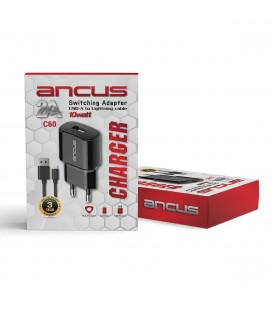 Φορτιστής Ταξιδίου Switching Ancus Supreme Series C60W USB 5V / 2A 10W με Αποσπώμενο Καλώδιο Lightning 1m Μαύρο
