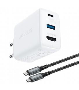 Φορτιστής Ταξιδίου Πολυλειτουργικός Acefast A17 USB-C+USB-A+HDMI με USB-C Καλώδιο 100W PD65W QC3.0 GaN Λευκός