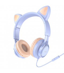 Ακουστικά Stereo Hoco W36 Cat ear με Μικρόφωνο 3.5mm Γαλάζιο