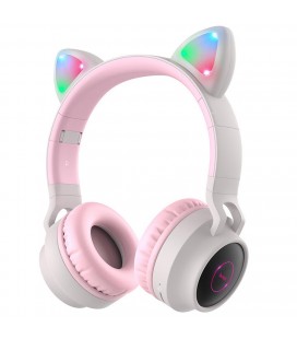 Wireless Ακουστικά Stereo Hoco W27 Cat ear Ροζ Γκρί 300mAh Micro SD και AUX