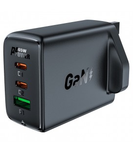 Φορτιστής Ταξιδίου Acefast A44 Fast Charging 2xUSB-C PD65W USB-A GaN Μαύρος με UK Plug