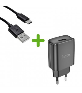 Φορτιστής Ταξιδίου Hoco DC53 Friendly με USB 5V 2.1A 50/60Hz Μαυρο + Καλώδιο σύνδεσης Jasper USB-C 2,1Α Μαύρο 1m
