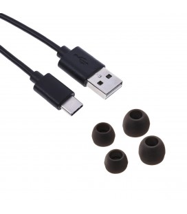 Καλώδιο σύνδεσης USB-C Μαύρο 30cm και Δώρο 2 σετ Earbuds